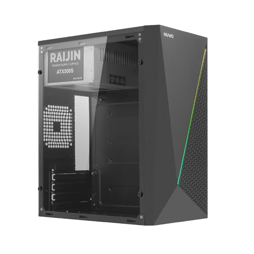 Nuwo Itak IK150 | Case PC Compatto Micro-ATX con Alimentatore 500W | Compatibile con MicroATX e Mini-ITX | Strip LED e USB 3.0, Nero