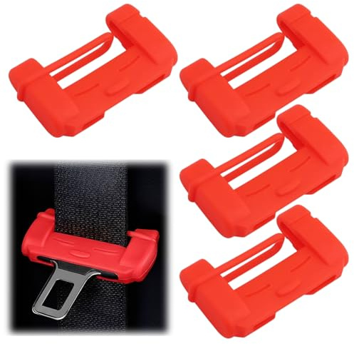 DIFLAX 4 Pezzi Custodie in Silicone per la Fibbia Della Cintura di Sicurezza Dell'auto, Protettiva per la Clip di Sicurezza Dell'auto di Dimensioni Universali, Parti Interne per Auto (Rosso)