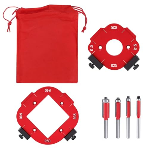 2 Pièces Gabarit Defonceuse a Bois, R10 R15 R20 R25 R30 R35 R40 R50 Gabarit de Toupie avec 4 Fraise Defonceuse, Gabarit de Défonceuse Cercle 4 en1 pour Bricolage du Bois