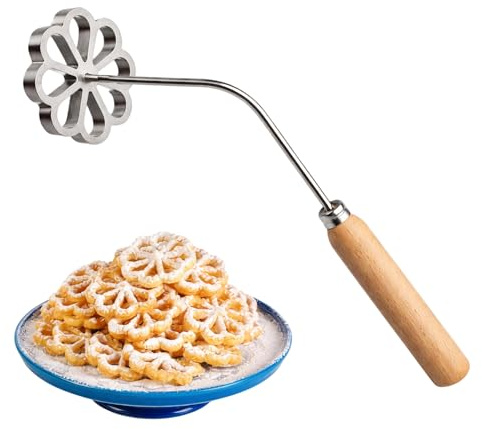 Flower Cookie Stamp with Wooden Handle, Professional Biscuit Mould for Traditional Bunuelos, Intricate Design Baking Tool for DIY Shortbread and Festive Cookie Decorations
