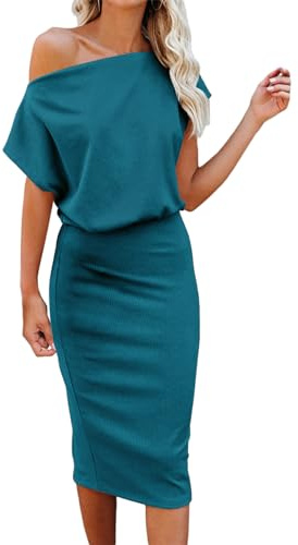 Dressmine Womens Midi Short Sleeve Prom Dress Off The Shoulder Evening Party Formal Cocktail Dresses