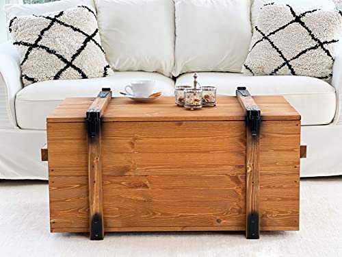 Uncle Joe´s baúl Mesa baúl Mesa Estilo Vintage Shabby Chic de Maciza de Madera en Color marrón con Espacio y Tapa Caja de Madera Mesa Auxiliar rústico Salón Mesa Mesa de Madera Color Nogal