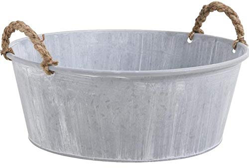 AUBRY GASPARD - Corbeille en Zinc avec Anses en Corde - Ø 30.5 cm - Base 25 cm - Hauteur 11.5 cm - Idéale pour Plantes Aromatiques et Fleurs - Résistante aux Intempéries - Design Tendance et