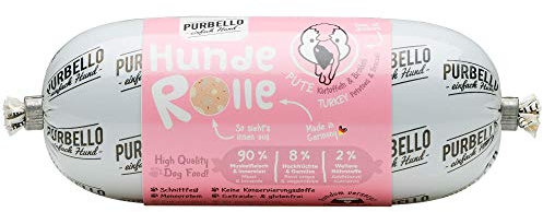 PURBELLO Hunde-Rolle Pute mit Brokkoli & Kartoffeln - Monoprotein Hundefutter mit hohem Fleischanteil - Nassfutter für Hunde - Hundewurst schnittfest & getreidefrei - 8 x 200 g