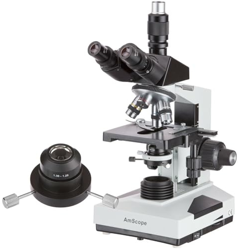 AmScope Microscopio compuesto Trinocular Darkfield de T490B-DKO 40X-2000X con condensador de aceite
