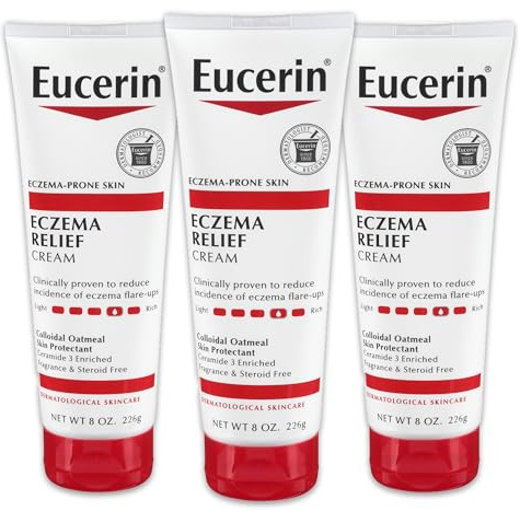 Eucerin Eczema Relief Cream, Full Body Lotion for Eczema-Prone Skin, Moisturizing Eczema Cream, Body Moisturizer, Multi-Pack, 8 oz. Tube (Pack of 3)