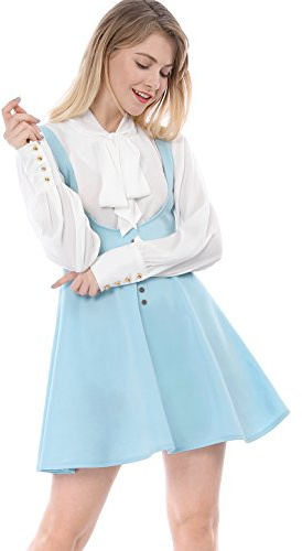 Allegra K Women Cottagecore Button Front Spaghetti Strap Pinafore Dress