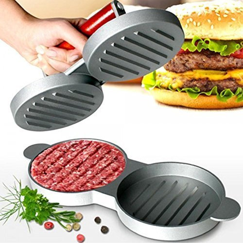 Chabrias Ltd Double Burger Press Quarter Pounder Maker | Non-Stick Cast Aluminium Burger Patty Mould with Wooden Handle - Perfect for Homemade Quarter Pounder Burgers | 28x12x9cm
