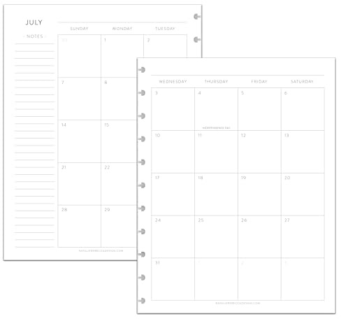 BetterNote July 2026 - June 2027 Academic Monthly Calendar Refill for Disc Notebook, School Dates, Fits Levenger Circa, Happy Planner, Arc, TUL, Classic (11-Disc, 8.5x11)