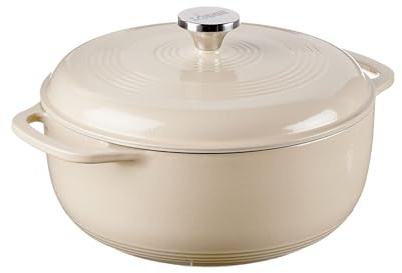 Lodge 6 Quart Enameled Cast Iron Dutch Oven with Lid – Dual Handles – Oven Safe up to 500° F or on Stovetop - Use to Marinate, Cook, Bake, Refrigerate and Serve – Sandalwood