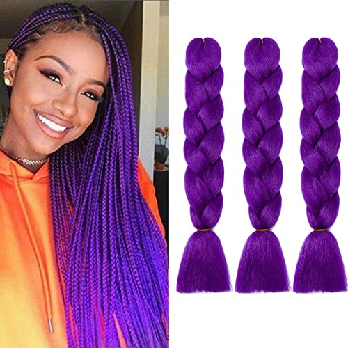 Treccine Extension Capelli Sintetici per Treccine Africane 3 Ciocche Trecce Jumbo Braiding Hair (Viola) | 60 cm, 300 g, extension di capelli sintetici da intrecciare, per trecce, extension per capelli afro