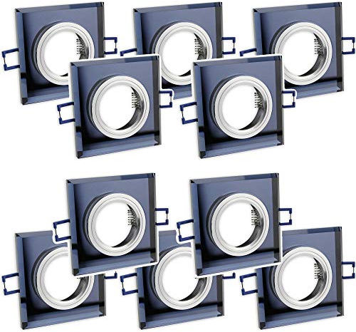 10x Einbaustrahler Rahmen Set schwarz - eckig aus Glas - Einbaurahmen für GU10 MR16 Leuchtmittel - Ø75mm Bohrloch Einbau-Spot Strahler Einbauleuchte