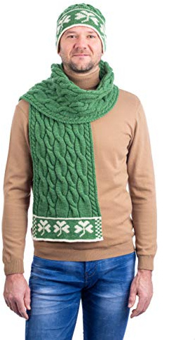 SAOL 100% Merinowolle Drei Shamrock Merino Wollschal für Herren, in Holzkohle/Grün