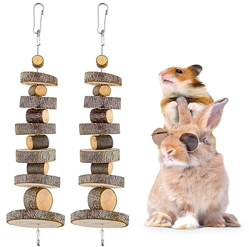 JINGLAN Kauspielzeug aus natürlichem Bio-Apfelholz, 2er-Pack, Kleintier-Snacks, Spielzeug, geeignet für Hasen, Chinchillas, Meerschweinchen und Hamster, Zähneknirschen