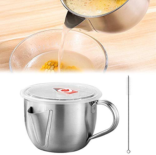 Fetttrennkanne - 1 Liter Fettabscheider Edelstahl, Degraissier-Kanne, Fett-Trennkanne Mit Deckel & Pinsel, Küche Fettabscheider Kann Am Induktionsherd Erhitzt Werden