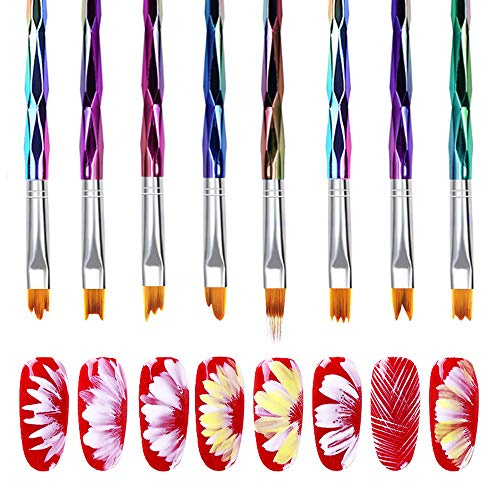 Mwoot 8pcs Pro Pinceaux Ongles Nail Art Brosses et déco d'Ongles Gel Nail Paiting Brush, Peinture Acrylique De Dégradé Ensemble De Pinceaux Gel DIY Pétale De Fleur Dessin Stylo