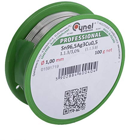 Lötzinn SAC305 Bleifrei Ag Lötdraht Ø1mm Spule 100g Sn96,5Ag3Cu0,5 mit Flußmittel F-SW32 3% Cynel