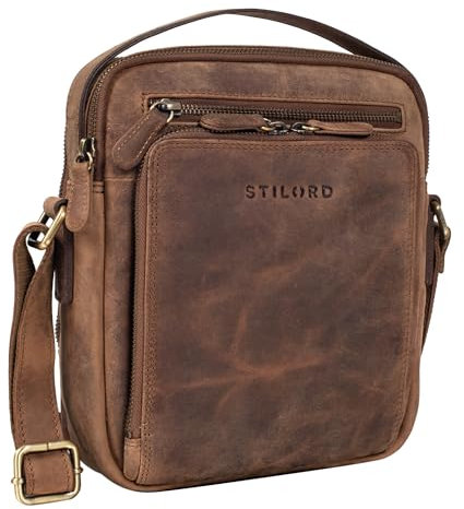 STILORD 'Ilkay' Männer Tasche Leder Klein Vintage Umhängetasche Herrentasche kleine Messenger Bag Tablettasche 10,1 Zoll Echtleder, Farbe:mittel - braun