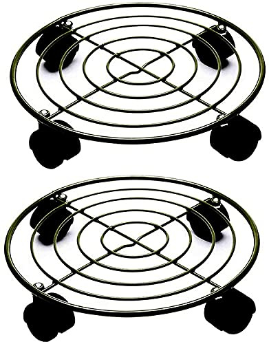 ETRAVEL Heavy Duty Rust Proof Steel Plant Caddy with Wheels 12 Inch Rolling Plant Stand 2pcs Round Planter Rollers Movable Flower Pot Pallet Indoor Outdoor Potted Plant Dolly Trolley