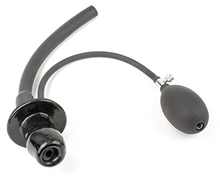 Rubberfashion Latex Knebel - Mundknebel aufblasbar - Gag mit Atemrohr und Pumpe für Damen und Herren schwarz 0.4mm Einheitsgröße