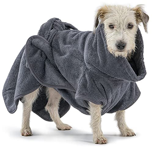 Mount Swiss Hunde Bademantel aus 100% Coresoft Baumwolle I extrem saugfähig und weich I Hunde Handtuch für Haustiere - Farbe grau - Größe XL/XXL