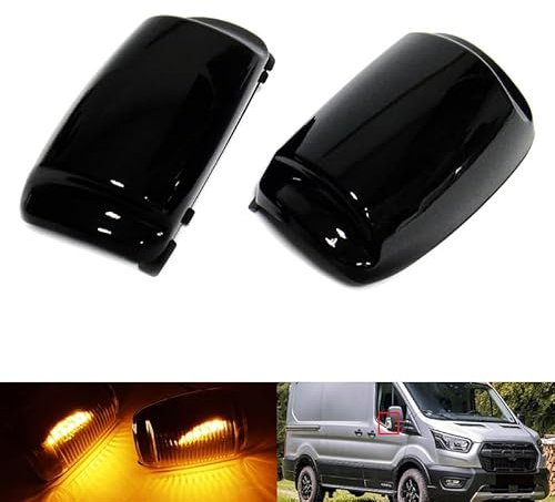 RZG 2x Black Smoked Lens Side Wing Mirror Indicator Amber LED Marker Repeater Turn Signal Light For 2013-up Transit MK8