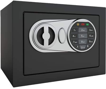Goldenkey Small Kids Safe for Money, Digital Mini Safes with Keys&Code for Cash, Safe Box for Personal Items for Home, 6.69D x 9.05W x 6.69H, Black