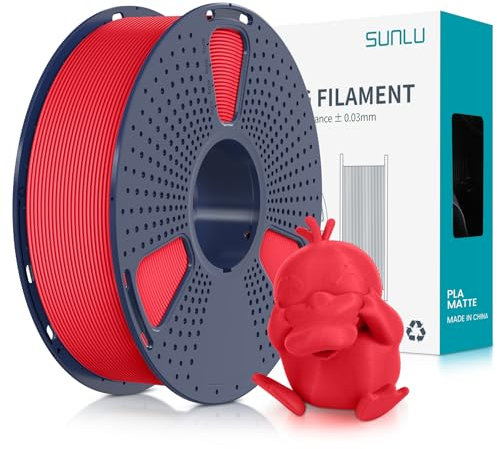 SUNLU Matte PLA Filament 1.75mm Rot, 3D Drucker Filament mit Matter Oberfläche, Neatly Wound Filament, Einfach zu Bedienen, 1kg(2.2lbs) Spule PLA Filament für FDM 3D Drucker, Matte Rot