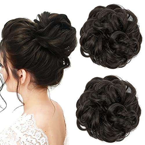 JJstar 2er-Set lockige Dutt Haarteile mit Gummiband für Messy Buns | Haargummis mit Haaren für Hochsteckfrisuren und Pferdeschwänze, zur Haarverlängerung für Damen und Mädchen