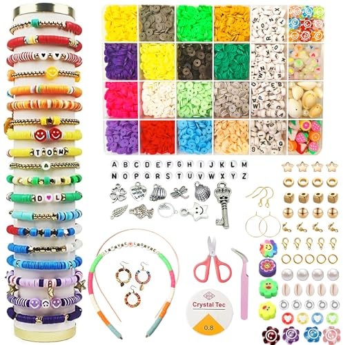 Vytung 4600pcs Clay Beads Bracelet Making，Beads for Jewelry Making With Letter Beads Smiley Face Beads Elastic Strings Bracelets Necklace
