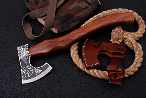 Beil Axt Geschmiedete Wikingeraxt Holzgriff Outdoor Axt Survival Campingaxt für Bushcraft Wald Garten Männer Geschenke MAQ2629