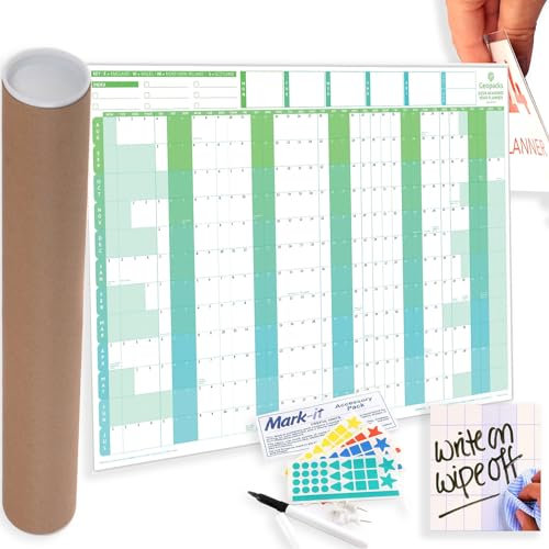Akademischer Wandplaner 2023/2024 – laminierter Jahresmitte Wandplaner – 120 x 88 cm – A1 Wandkalender ideal für Büro, Schule, Universität, Zuhause – gerollter Wandkalender August - Juli