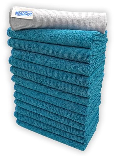 12 +1 free glass cloth, 40x40cm IGADCloth, Blue Lagoon Microfibre Cleaning Cloths, Durable Cleaning Cloths for a Pristine Clean, Ideal Microfiber Cloth for all Surfaces