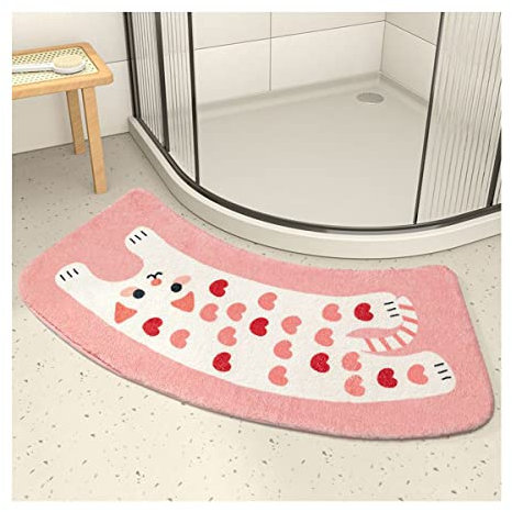 KemNet Curved Bath Mat for Corner Shower, Plush Weave Bathroom Shower Floor Rug, Machine Washable, 45X100cm, Anti-Bacterial