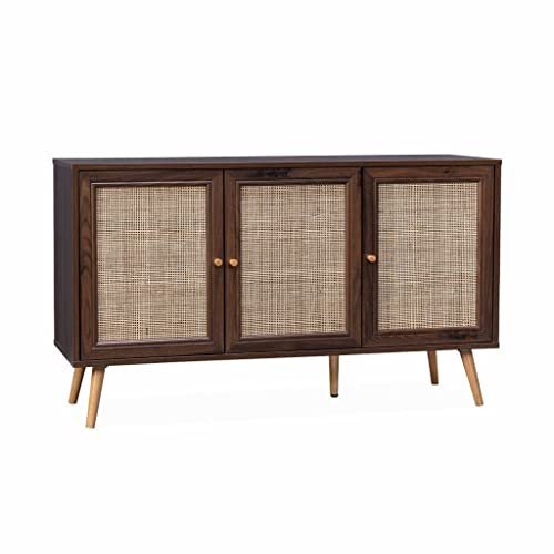 Alice's Home Sideboard mit Rattangeflecht 120 x 39 x 70 cm - 2 Ebenen - 3 Türen - Skandinavische Möbelbeine