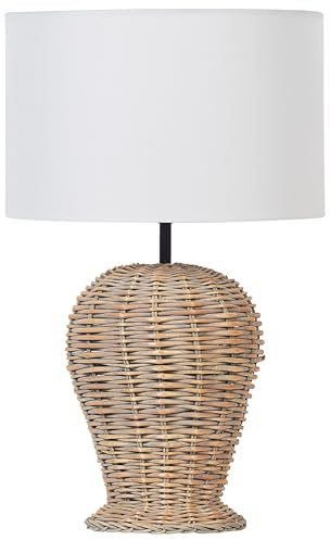 Beliani Tischlampe Rattan natürlich Vasenform mit Stoffschirm weiß Schalter Boho Furelos