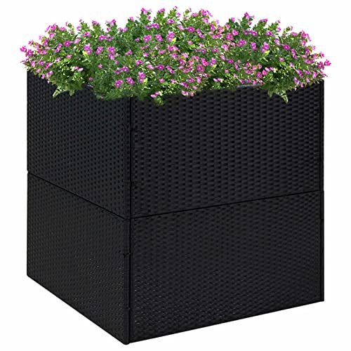 Tidyard Pflanzkübel Hochbeet Blumentopf Blumenkasten Pflanzkasten Pflanzbeet Gartenbeet Frühbeet Schwarz 80x80x80 cm Poly Rattan