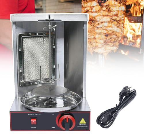 Pequeña máquina de parrilla de gas/GLP shawarma, rotación automática de 360°, altura ajustable, calentamiento rápido y uniforme, capacidad 3 kg/hora, asador de pollo doméstico