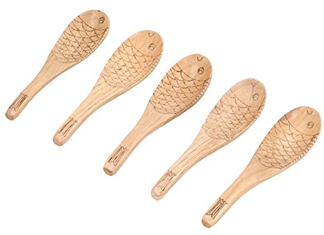 Cuillère à Soupe en Bois de Châtaignier Sculptée à la Main, Forme de Poisson Amusante, pour Cuisine et Service