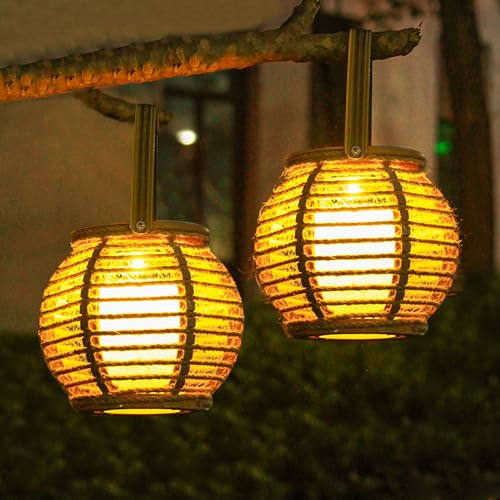 ACAREY Solar Rattan Laterne Solarlampen Für Außen Garten, Solarlatern Für Außen Hängend IP65 Wasserdicht Solarleuchten Gartendeko, Solarleuchten Für Außen Garten, Balkon, Terrassen (2 Stück B)