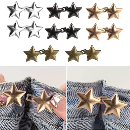 8 STK Jeansknöpfe Hosen Enger Machen, Stern Hosenbund Enger Machen, Hosen Enger Machen Clip, Hosenknopf zum Enger Machen, Einstellbar Knöpfe Ohne Nähen, Taillenschnallen Knopf für Kleidung Hosen