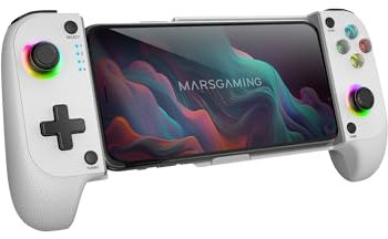 Mars Gaming MGPX, Gamepad Bluetooth 5.0 2en1, RGB Neon, Vibración Dual y Función Turbo, Soporte Smartphone Hasta 6.8, Mando Multifunción Compatible PC, Android, iOS y Consolas, USB-C y Funda, Blanco