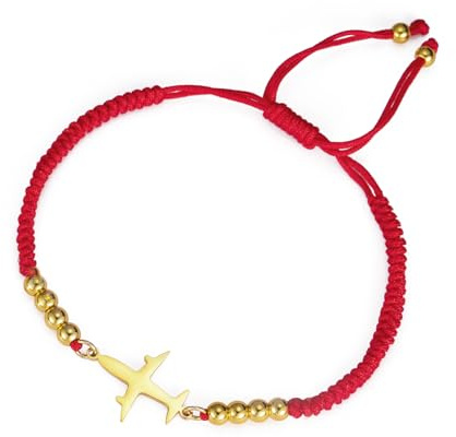 EUEAVAN Bracciale regolabile dell'aereo Bracciale fatto a mano della corda intrecciata fortunata rossa Bracciale di perline Coppia di gioielli del pilota di linea Regalo
