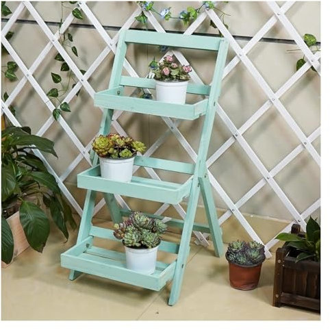 Pflanzenständer für den Innenbereich, Blumenständer, Garten-Werkbank aus Holz, Blumentisch, mit Präsentationsregal/unterem Lagerregal, zusammenklappbar (grün)