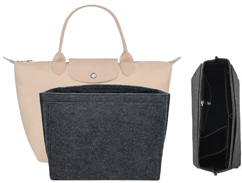 XSDSLS Handtaschen Organizer Geldbörsen-Organizer für Longchamp Filz Taschen Organizer mit mehreren Taschen für Longchamp Le Pliage Geldbörsenzubehör für Longchamp Tragetasche (Dunkelgrau, M)