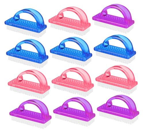 SOLUSTRE 12pcs Large Plastic Nail Dust Brush Fingernail Cleaner Handle Grip Brush for Nail Art and Manicure