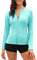 Tuopuda Schwimmshirt Damen Rash Guard Shirt Schnelltrocknend Sonnenschutz Swimsuits Reißverschluss Surf Shirt Schwimmen Bademode Schutzkleidung Beachwear Sommer Tops Oberteil, Hellblau-A, S