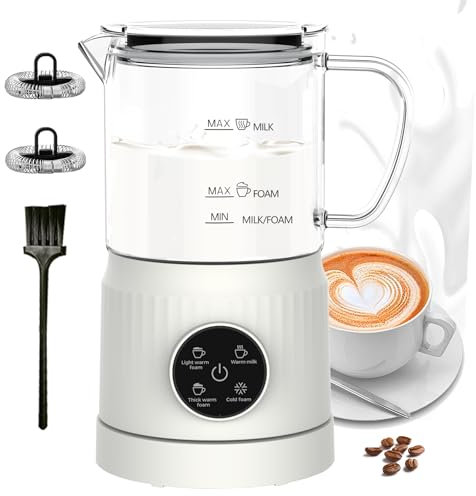 4 in 1 Milchaufschäumer Elektrisch und Milchwärmer, Automatische Milchschäumer für Heiß & Kalt, Elektrischer Milchaufschäumer Visuelles Glas, Schaum Maker für Kaffee, Latte, Cappuccino, Weiß