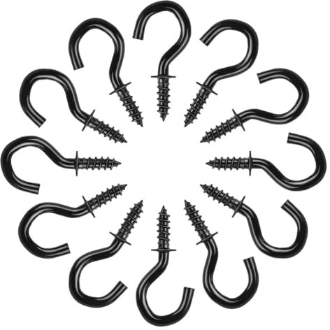 vsshe Ganci a vite, 250 ganci a vite, 1/2 pollici gancis a vite da soffitto, viti a gancio pesante, gancis da soffitto a vite per interni, esterni, chiavi, decorazione di Natale, nero (2 x 1 cm)