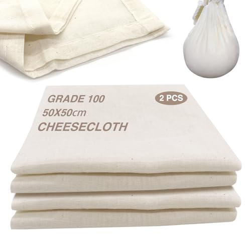 4 Stück Passiertuch, Cheesecloth Käsetuch WiederverwendbarDichtegrad 100 Grade Seihtuch Ungebleichter Baumwolle Knödeltuch Abseihtuch Für Hausgemachten Käse Joghurt und Gemüsesaft (4, 50 x 50 cm)